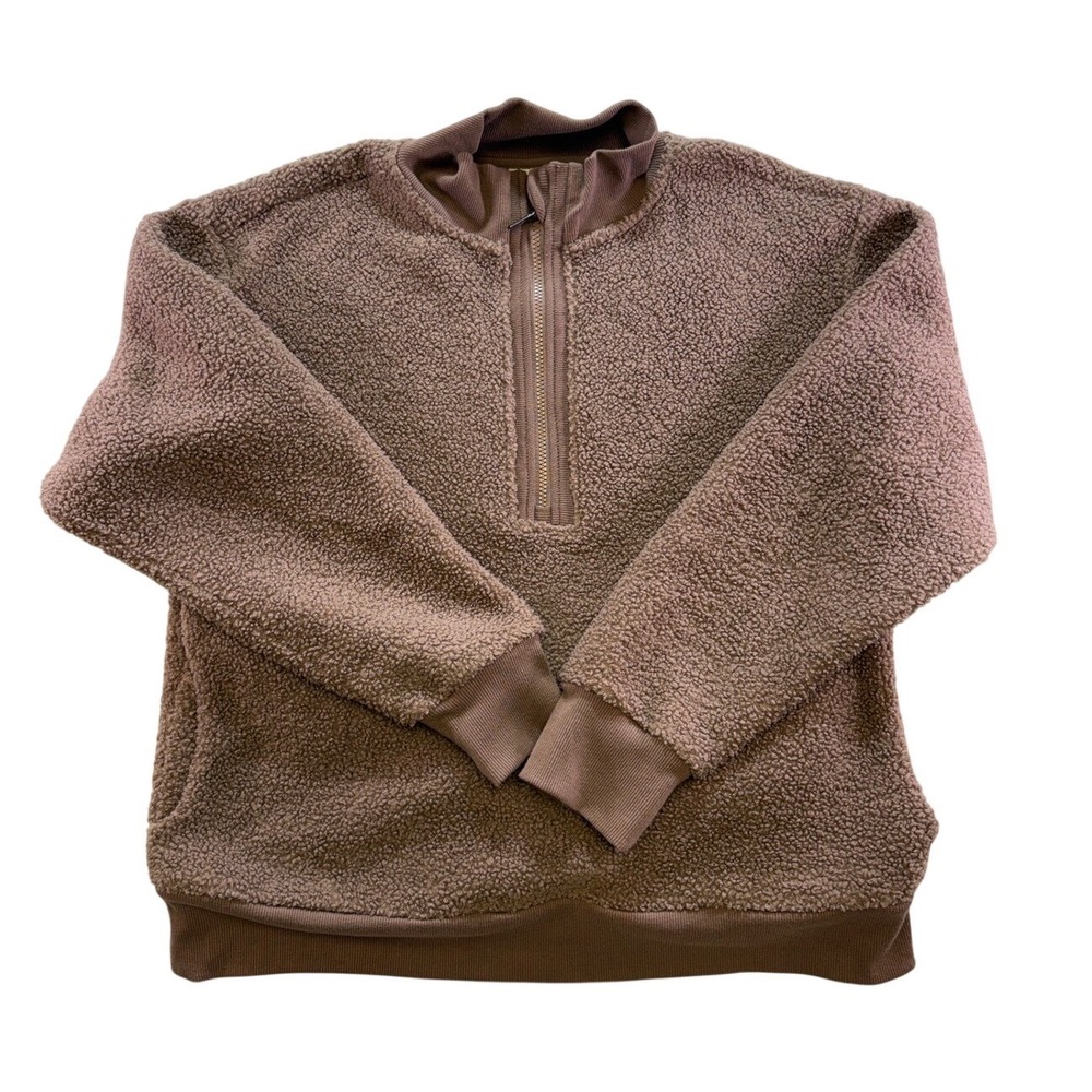 Freely Womens Large Mauve Brown Sherpa Quarter Zip Fleece Pullover Sweater L